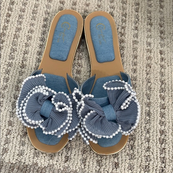 Cato Blue Sandals with Bow and Pearl Accents - Picture 6 of 8